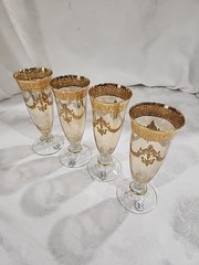TF Imports Vintage 24K Gold Encrusted Footed Goblet Glasses, set of 4