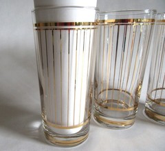 4 Vintage MCM Culver Glassware & 22k Gold Stripes High Ball 6 1.4″ Set Of Four