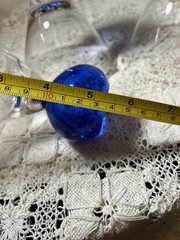 Vintage Martini Glasses Cobalt Blue with Clear Glass Bowl and Ball Stem Set Of 3