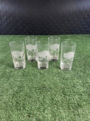 Set of 5 Clear Glass Round Tumbler Glasses Etched Buffalo Design Animals