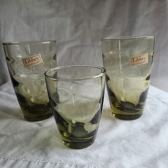 Libbey Glass Olive Green LRS279 Saturn Optic Tumblers Vintage NWT LOT 3