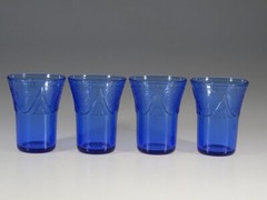 Set of 4 Vintage Hazel Atlas Glass Cobalt Royal Lace Juice Tumblers c.1935