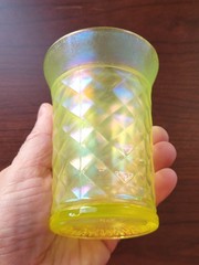 Super Pretty Vaseline Northwood Stretch Glass Concave Diamonds Pattern Tumbler