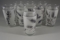 Libbey Frosted Silver Leaf Juice Glasses Set Of 8 MCM Vintage Excellent