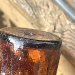 MCM Amber Crackled Glass 5 1/2 Inch Tumbler Handmade Dimpled Vase