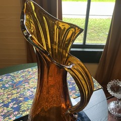 Vintage Retro 17″ Amber Glass Pitcher Mid Century Modern Art Glass