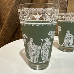 Vintage Wedgewood Green White Jeanette Jasperware Glasses Greek Goddess Set Of 3