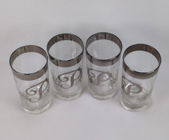 Dorothy Thorpe «P» Monogram Silver Rim Highball Glasses 5.5” Set/4 MCM Barware