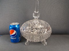 Nice Very Heavy Lead Crystal Oval Footed Candy Dish 10 1/2″T x 7 7/8″ L x 5 1/2W
