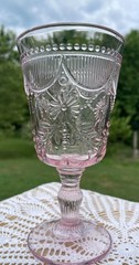 Set of 2 Fortessa Debutante Pink Glass Goblets 10oz. Vintage Floral Pressed