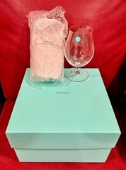 Pair TIFFANY & CO Tulip Stemware Crystal Glasses Water Wine Blue Box