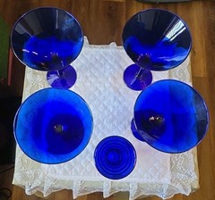 Pier 1 Cobalt Blue 4 Martini Glasses Drinking Bar Ware & Candle Holder Lot Of 5