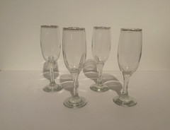 Vintage Gold in Color Rimmed Toasting Clear Champagne Wine Glasses Set of 4