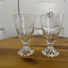 2 VTG Anchor Hocking Berwick Boopie Juice/Wine Glasses 4-1/2” Tall Floral Etched