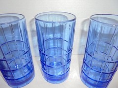 4 Anchor Hocking Tartan Cobalt Blue Flat Iced Tea Tumblers