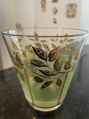 (3) Culver Rocks Tumbler Glasses~Leaves~ 22-Karat Gold~Frosted Green~VINTAGE