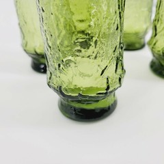 5 Vintage Piece Green Drinking Glass Set 5.5 Inch Tall Four Leaf Clover Design