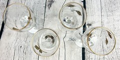 Vintage Set of 4 TOSCANY Crystal Etched w/Gilt Leaves/Trim CORDIAL/WINE Glasses