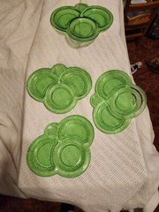 “By Cracky” Set Of 3 Crackle Uranium Glass Snack plates LE Smith 1930s