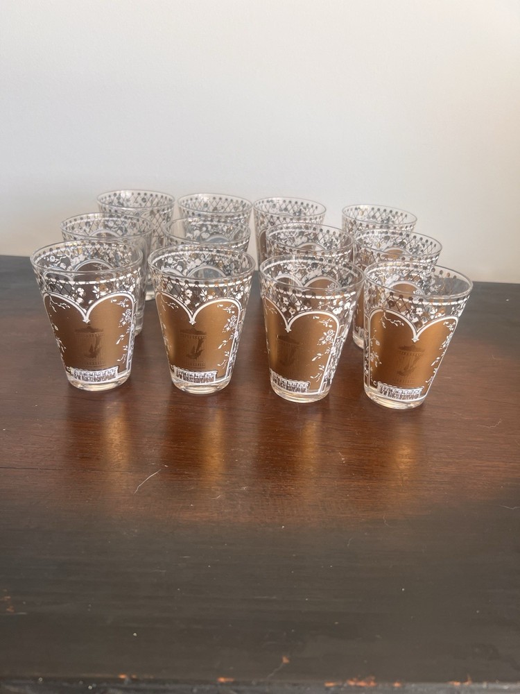 Vintage Gold White Birdcage Rocks Glasses Set 11 MCM Briard Style Barware