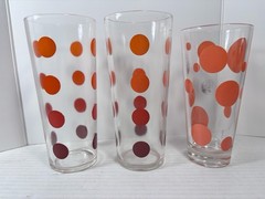 3 MCM Drinking Glasses Tumblers Colored Polka Dots 2 Red Dots 1 Coral/Pink Dots