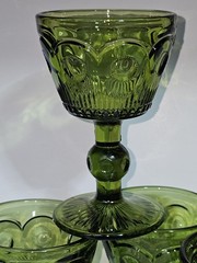 8 Bartlett Collins Bullseye Cane Wine Stemmed St Genevieve Green Rare HTF EUC