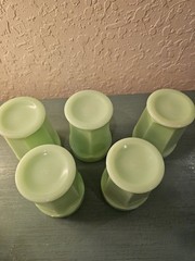 Vintage Set Of 5 Fenton Jadeite Paneled Water Glasses-Excellent