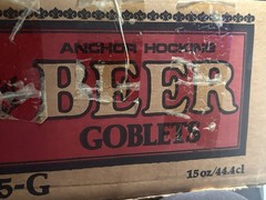 Six (6) Vintage (New Old Stock-3595) Anchor Hocking 15 Oz. Beer Goblets Glasses