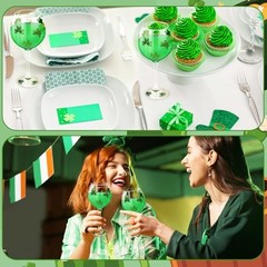2 Pcs St. Patrick’s Day Shamrock Wine Glasses Hand Painted Irish Theme Clover