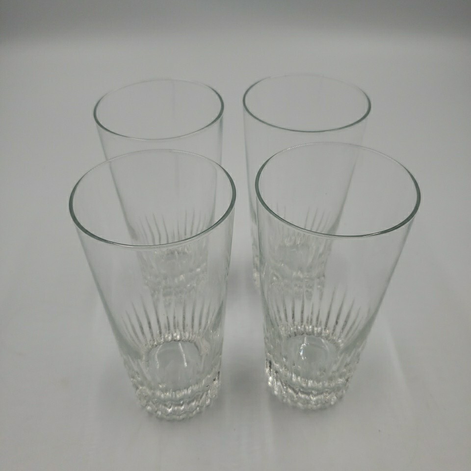 Crystal Highball Glass Tall Tumbler Drinking Cocktails Heavy Bottom Vtg Set of 4