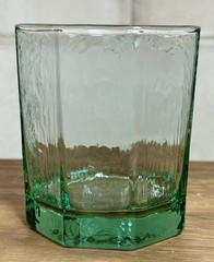 Vintage Libbey Green Glass Facets Octagon Short Tumbler Glass each