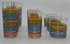Vintage MCM Striped Glasses Lot of 9 Federal Brockway 3 Sizes Multi Color Bands