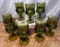 8 Vintage King’s Crown Color Crown Green 5 5/8″ Water Goblets Wine Glasses SET