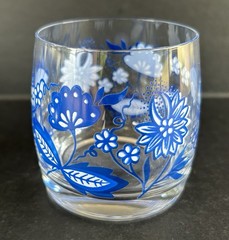 Mid Century Juice Tumblers Blue Corn Flowers Retro Glasses 3″ Set Of 6