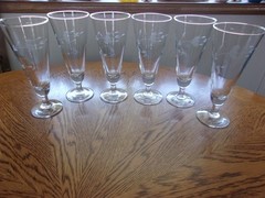 Pilsner Heritage Etched 11 Oz Smooth Stem Crystal Blown Glass – Set of 6