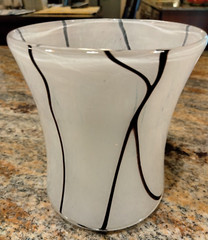 Translucent White and Black Hand Blown Art Glass 4.25″ Tumbler
