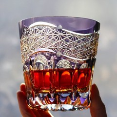 24% Lead Crystal Hand Cut Whiskey Glass Tumbler Edo Kiriko Drinkware 11oz Purple