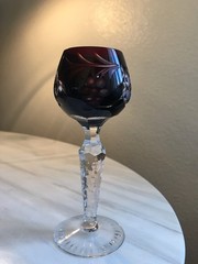 Vintage Cut to Clear Crystal Cordial Burgandy Notched Zippered Stem 5 Inches