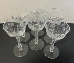 Set of 6 Vintage Libbey Cocktail Glasses Rock “Halifax” Pattern Etched 6”H