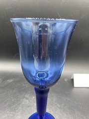 Vintage Cobalt Blue Hand Blown Long Stem Wine Glasses 7 3/4” Tall