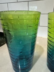 Libbey Ombre Green& Blue Glasses Hoop Design 2Tone Set Of 2 16oz