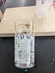 Vintage Etched Tall Drinking Glasses Kitchen Scene Design Set of 2