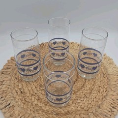 Vintage Set of 4 Libbey Blue Heart 16oz Drinking Glasses Country Core Farmhouse