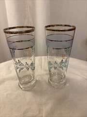 1940-1950s German Bride & Groom Glasses Hand Painted Floral Design & Gold Trim