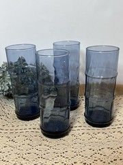 4 Libbey BAMBOO BASH Blue Optic 6.75″ Drink Glass Highball Ice Tea Tiki Tumbler