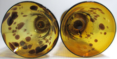 Hand-Blown Glass Goblets SET OF 2 Amber Brown Tortoise Shell Leopard Spots #5