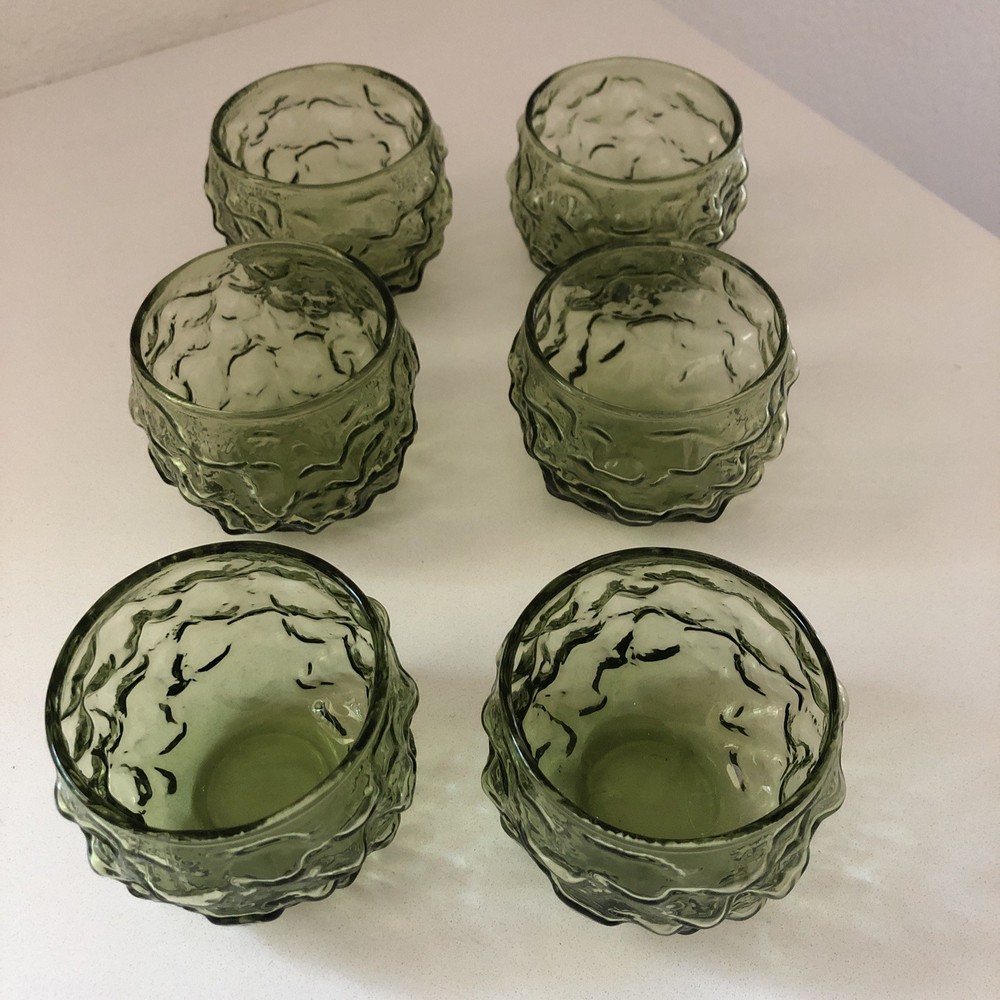 Set /6 ANCHOR HOCKING Lido Milano Green Tumbler Rocks Glasses 5oz MCM-MINT!