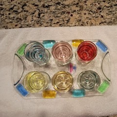 Made In Italy Art Glass Six Piece Cordial/Shot Glass Set & Serving Tray
