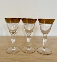 Glastonbury-Tiffin Minton Set of 3 Vintage Gold Encrusted Trim Cordial Glasses