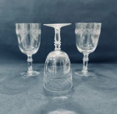 «Lot of 3″ Vintage Fostoria Crystal Holly 6.25» Tall Water Goblet
